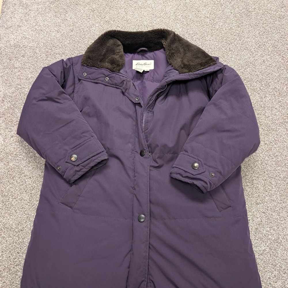 Eddie Bauer Coat Womens Petite M Purple Quilted Puffer Long Down Lined